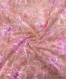 Tan Color Floral Embroidery Organza Position Print Fabric