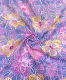 Lavender Color Floral Embroidery Organza Position Print Fabric