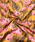 Yellow Digital Floral Printed Chanderi Fabric