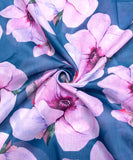Teal Blue Digital Floral Printed Chanderi Fabric