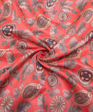 Neon Orange Digital Floral Printed Chanderi Fabric