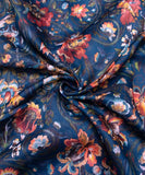 Teal Blue Digital Floral Printed Chanderi Fabric