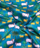 Teal Blue Digital Kids Printed Chanderi Fabric