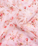 White Floral Digital Printed Chinon Silk Fabric