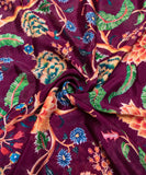 Wine Floral Digital Printed Chinon Silk Fabric