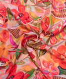 Orange Digital Printed Chinon Silk Fabric