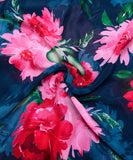 Blue Floral Digital Printed Chinon Silk Fabric