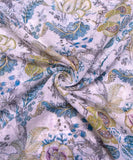 White Floral Printed Cotton Linen Fabric