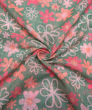 Reclining Green Floral Printed Cotton Linen Fabric