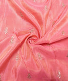 Peach Pink Embroidery Tissue Silk Fabric