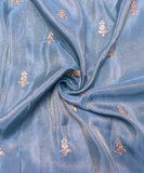 Greyish Blue Embroidery Tissue Silk Fabric