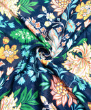 Teal Blue Floral Digital Printed Chinon Silk Fabric