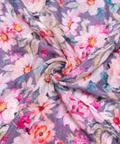 Grey Floral Digital Printed Chinon Silk Fabric