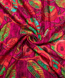 Magenta Leaf Digital Printed Chinon Silk Fabric