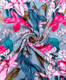 Light Blue Floral Digital Printed Chinon Silk Fabric