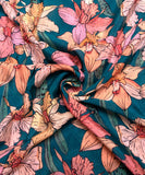 Peacock Green Floral Digital Printed Chinon Silk Fabric