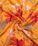 Yellow Floral Digital Printed Chinon Silk Fabric