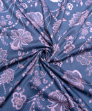 Light Teal Floral Digital Print Muslin Fabric