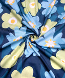 Dark Blue Floral Digital Print Muslin Fabric