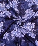 Dark Blue Floral Digital Printed Chiffon Fabric