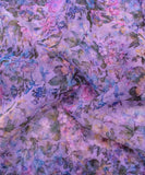 Light Blue Floral Printed Organza Fabric