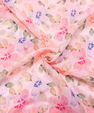 Pastel Pink Floral Printed Cotton Linen Fabric