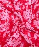 Red Floral Printed Chiffon Fabric