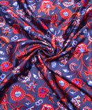 Blue Floral Digital Printed Satin Fabric