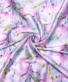 Aqua Blue  Floral Digital Printed Satin Fabric