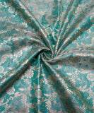 Turquoise Floral Design Banarasi Brocade Fabric