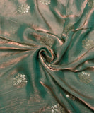 Metallic Green Zari Tissue Silk Embroidery Fabric