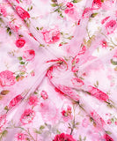 White Floral Print Chiffon Fabric