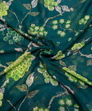 Dark Green Floral Print Chiffon Fabric