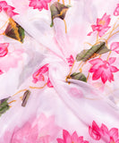 White Floral Print Chiffon Fabric