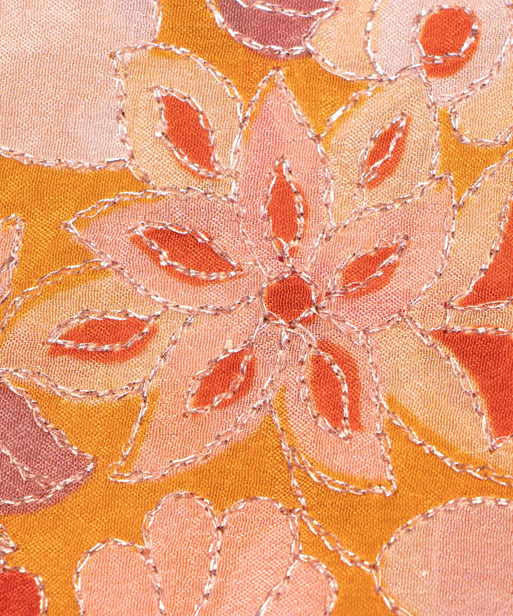 Mustard Embroidery Pure Viscose Silk Chinon Fabric