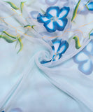 Ice Blue Floral Hand Paint Georgette Fabric