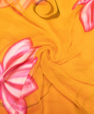 Yellow Floral Hand Paint Georgette Fabric