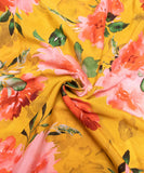 Mustard Floral Printed Chinon Silk Fabric