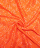 Orange Bandhani Printed Chinon Silk Fabric