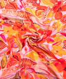 Orange Floral Printed Chinon Silk Fabric