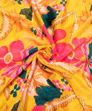 Yellow Floral Printed Chinon Silk Fabric