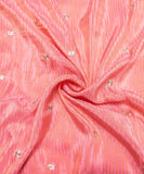 Pink Floral Embroidery Silk Tissue Fabric