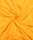 Mango Yellow Floral Embroidery Georgette Fabric