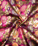 Dark Purple Floral Pattern Silk Banarasi Fabric