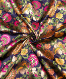 Navy Blue Floral Pattern Silk Banarasi Fabric