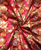 Maroon Floral Pattern Silk Banarasi Fabric