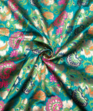 Turquoise Floral Pattern Silk Banarasi Fabric