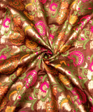 Brown Floral Pattern Silk Banarasi Fabric