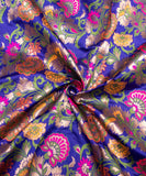 Royal Blue Floral Pattern Silk Banarasi Fabric