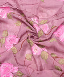 Dusty Rose Floral Pattern Hand Paint Organza  Fabric